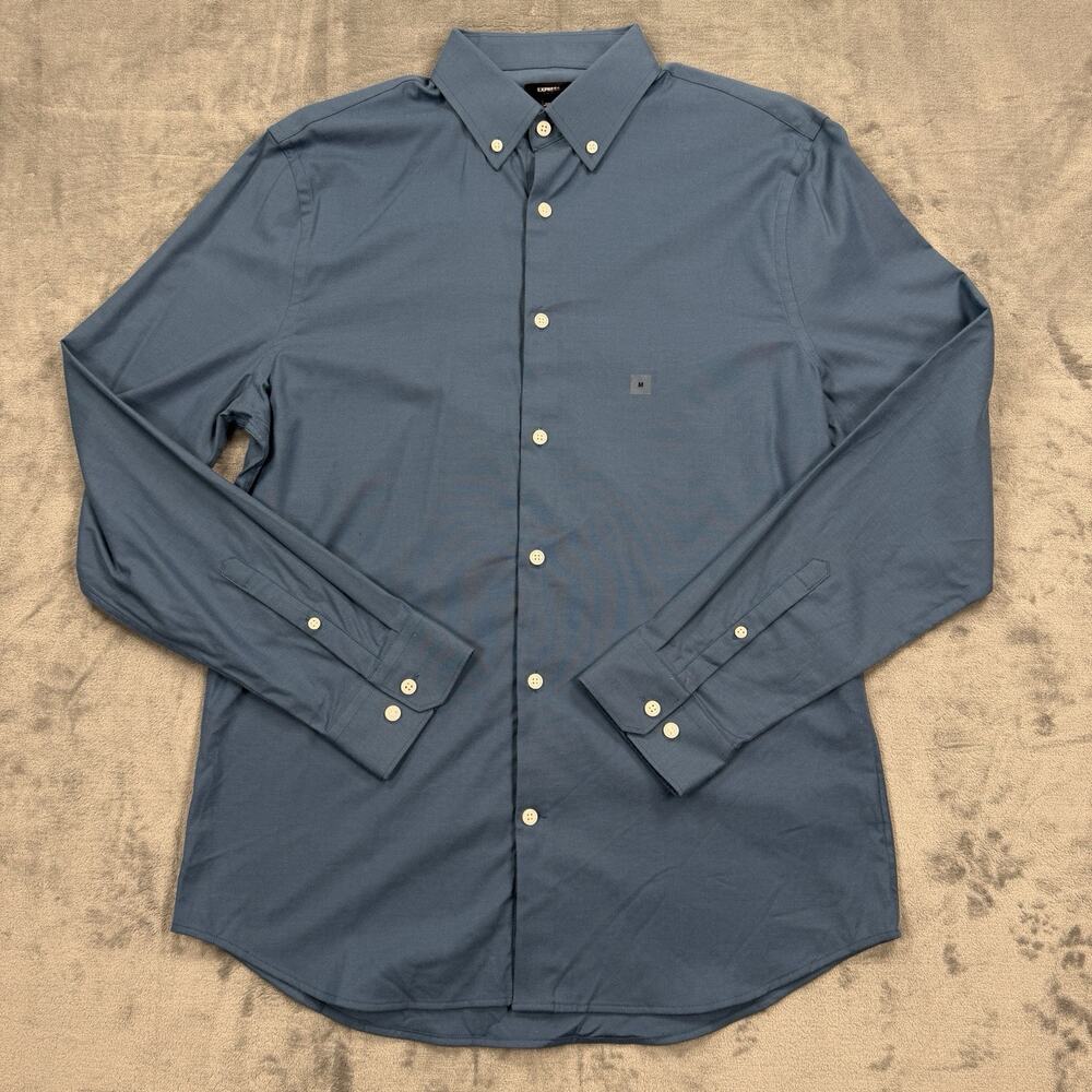 Express 1MX Slim Dress Shirt Mens M Blue Button Down Stretch Cotton NWOT